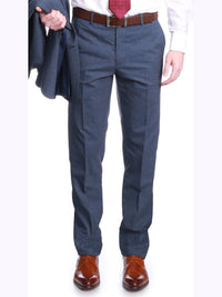 Thumbnail for Carducci SUITS Carducci Mens Blue Mini Check Wool Blend Slim Fit Suit With Peak Lapels