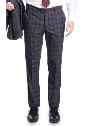 Carducci SUITS Carducci Mens Blue Windowpane Wool Blend Slim Fit Suit With Peak Lapels