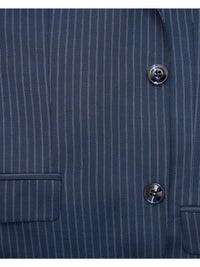 Thumbnail for Carducci SUITS Carducci Mens Navy Blue Pinstripe Wool Blend Slim Fit Suit With Peak Lapels