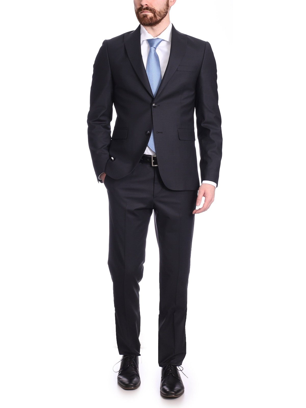 Dark Gray Slim Fit Notch Lapel Wool Suit for Men by