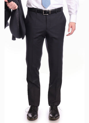 Carducci SUITS Carducci Mens Solid Black Textured Wool Blend Slim Fit Suit With Peak Lapels