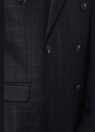 Carducci TWO PIECE SUITS Carducci Mens Double Breasted Navy Windowpane 100% Wool Flannel Slim Fit Suit