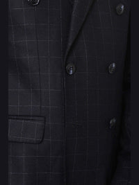 Thumbnail for Carducci TWO PIECE SUITS Carducci Mens Double Breasted Navy Windowpane 100% Wool Flannel Slim Fit Suit