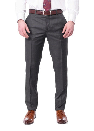 Carducci TWO PIECE SUITS Carducci Mens Gray With Blue Windowpane 100% Wool Slim Fit Suit