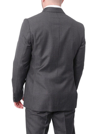 Carducci TWO PIECE SUITS Carducci Mens Gray With Blue Windowpane 100% Wool Slim Fit Suit