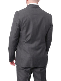 Thumbnail for Carducci TWO PIECE SUITS Carducci Mens Gray With Blue Windowpane 100% Wool Slim Fit Suit