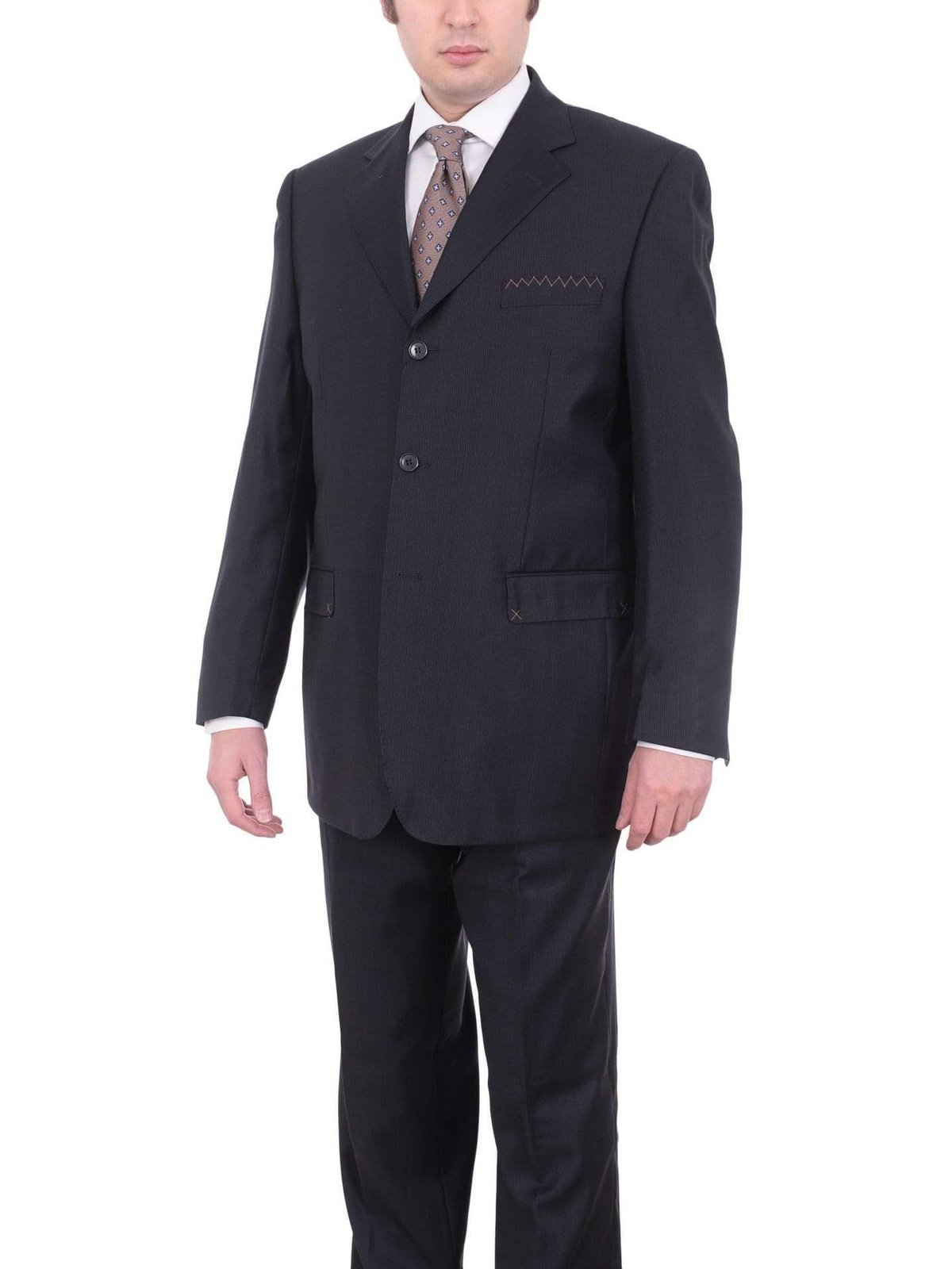 Carlo Palazzi Sale Suits Mens Italy Classic Fit Navy Blue 3 Button Pleated 100% Wool Suit