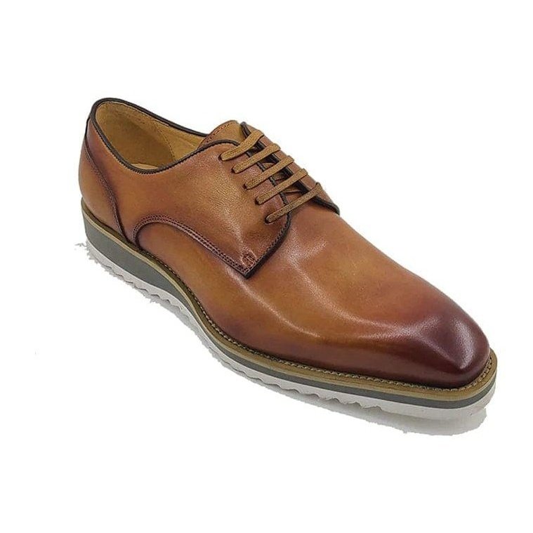Carrucci SHOES Carrucci Mens Cognac Brown Lace-Up Leather Derby Casual Shoes