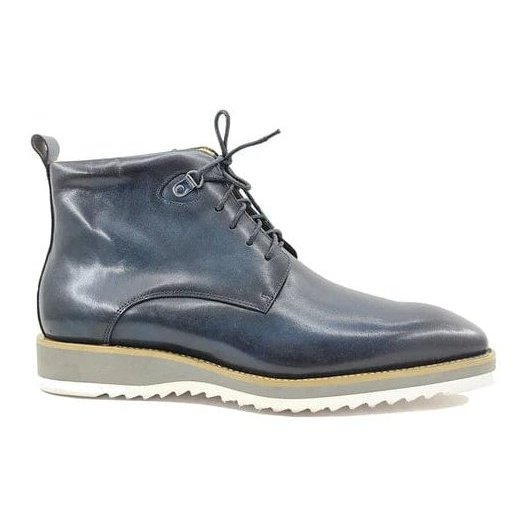 Carrucci SHOES Carrucci Mens Navy Blue Burnished Lace-Up Boot