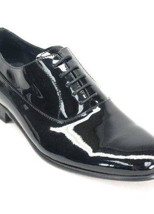 Carrucci SHOES Carrucci Mens Solid Black Patent Leather Oxford Tuxedo Dress Shoes