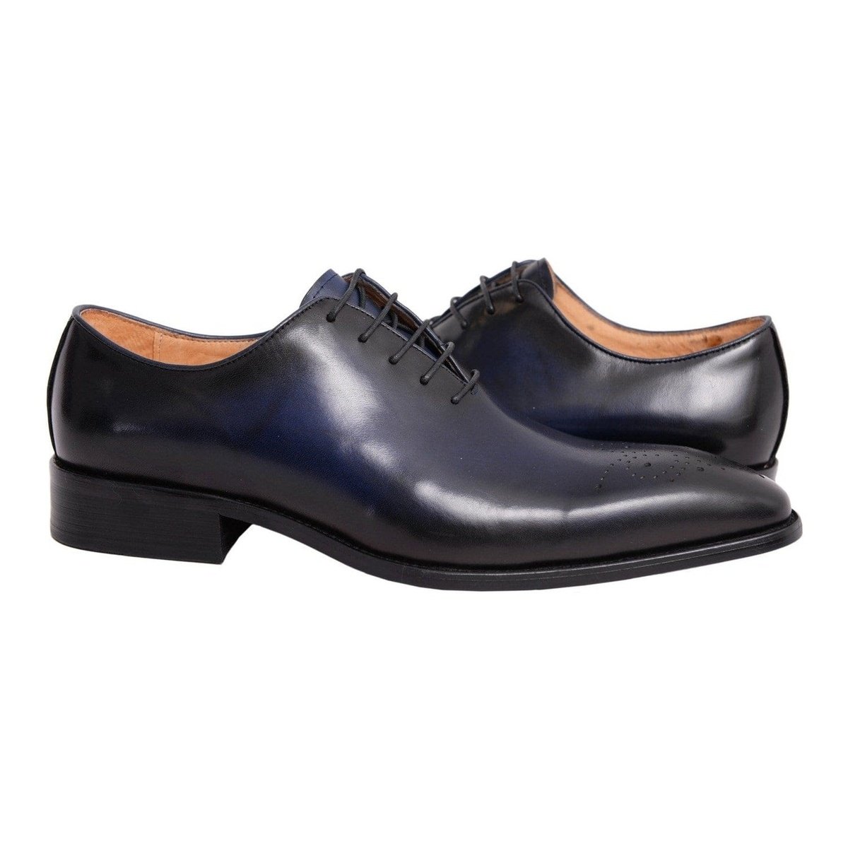 Carrucci SHOES Carrucci Solid Navy Blue Whole Cut Oxford Leather Dress Shoes