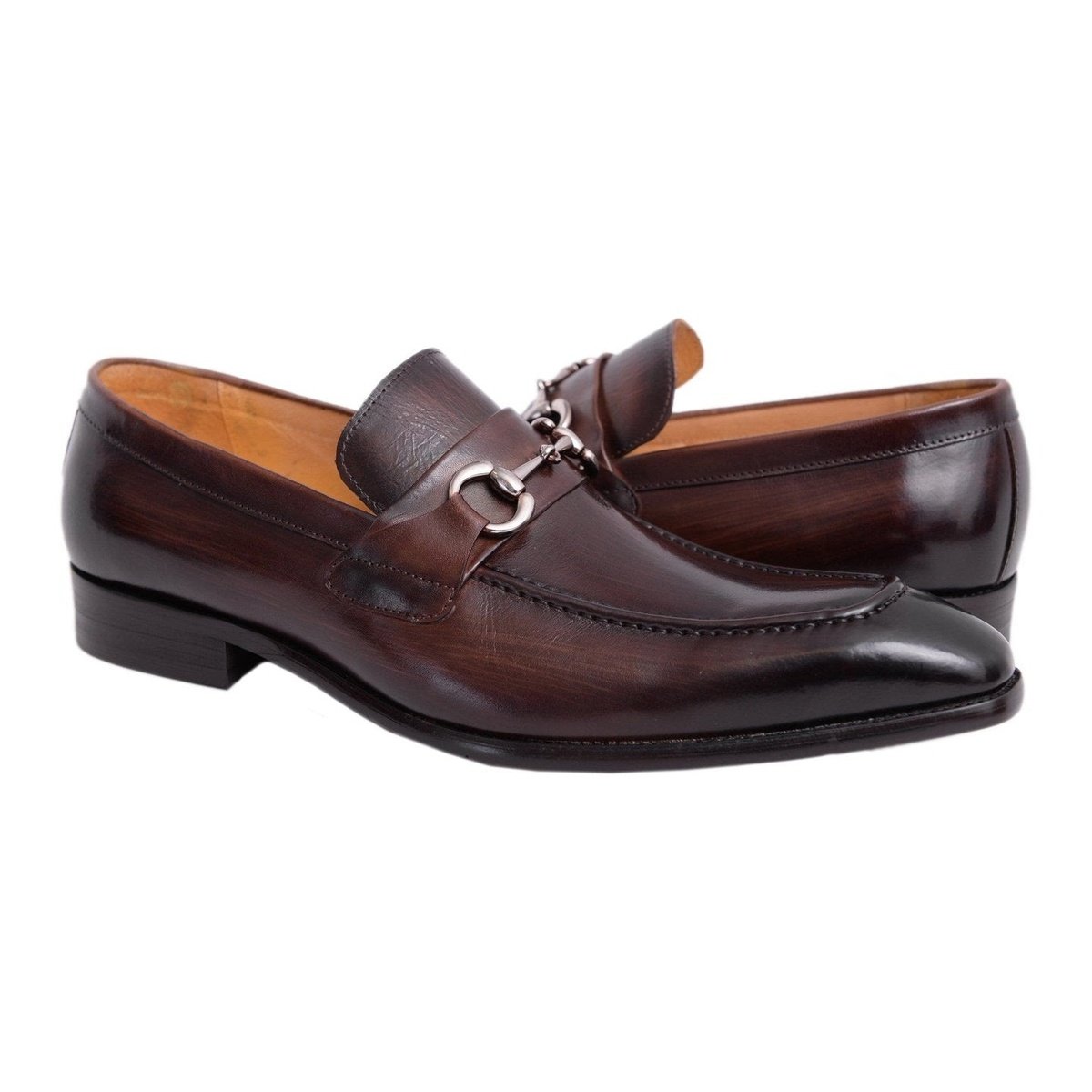 Carrucci Shoes For Amazon 8.5 D-M Carrucci Brown Slip-on Loafer Apron Toe Leather Dress Shoes Decorative Buckle