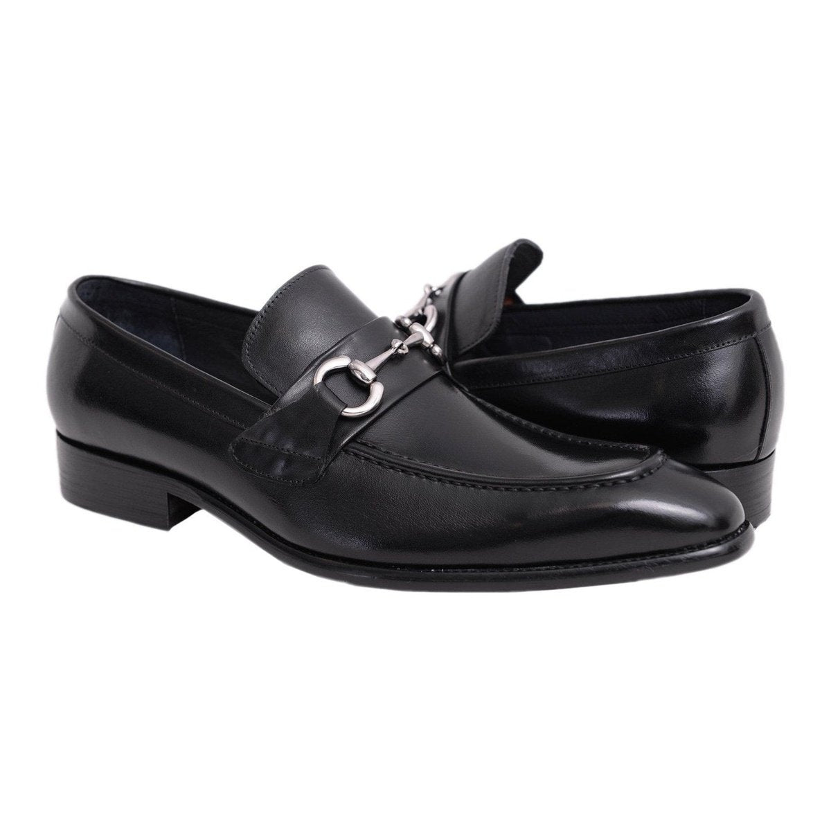 Carrucci Shoes For Amazon 9 D-M Carrucci Black Slip-on Loafer Apron Toe Leather Dress Shoes Decorative Buckle