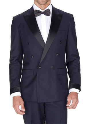 Braveman Slim Fit Navy Blue Double Breasted Tuxedo Tux Suit - The Suit Depot