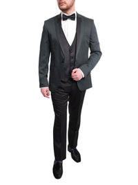 Thumbnail for Cemden Sale Suits Cemden Slim Fit Green Textured One Button Three Piece Tuxedo Suit