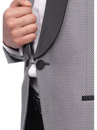 Thumbnail for Cemden Sale Suits Cemden Slim Fit Silver Link Front Satin Tuxedo Suit Mandarin Collar Shawl Lapels