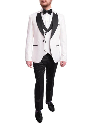 Cemden Sale Suits Cemden Slim Fit Textured White One Button Three Piece Tuxedo Suit