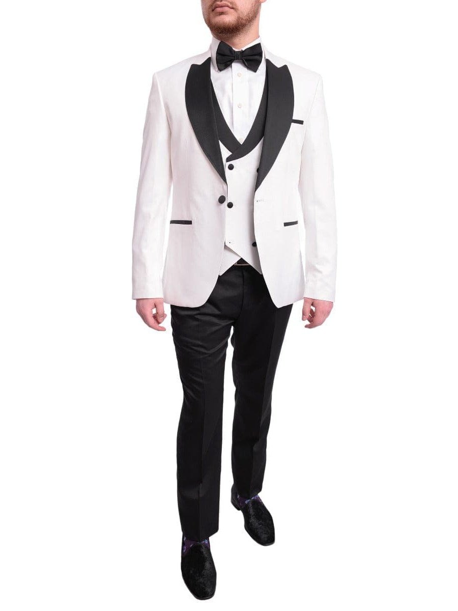 Cemden Sale Suits Cemden Slim Fit Textured White One Button Three Piece Tuxedo Suit