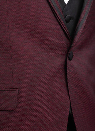 Cemden THREE PIECE SUITS Cemden Extra Slim Fit Burgundy Diamond Motif One Button Three Piece Tuxedo