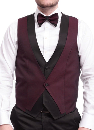 Cemden THREE PIECE SUITS Cemden Extra Slim Fit Burgundy Diamond Motif One Button Three Piece Tuxedo