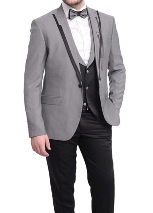 Cemden THREE PIECE SUITS Cemden Extra Slim Fit Gray With Black Diamond Check Three Piece Tuxedo