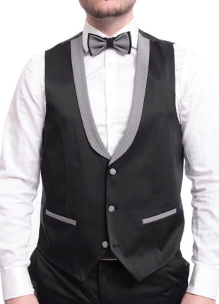 Cemden THREE PIECE SUITS Cemden Extra Slim Fit Gray With Black Diamond Check Three Piece Tuxedo