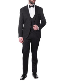 Thumbnail for Cemden THREE PIECE SUITS Cemden Mens Solid Black Slim Fit One Button Three Piece Tuxedo Suit