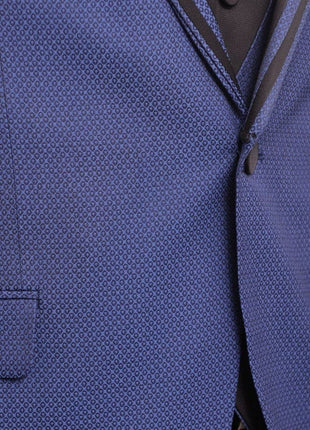 Cemden TUXEDOS Cemden Extra Slim Fit Blue Diamond Motif One Button Tuxedo With Matching Vest