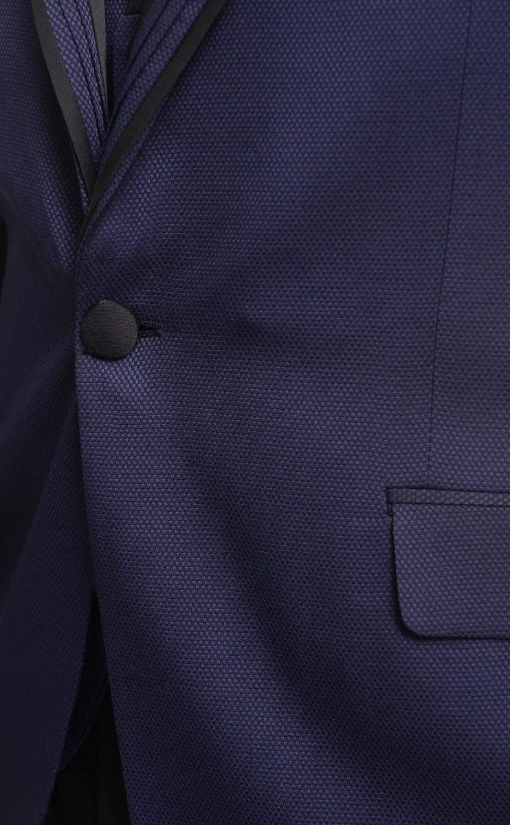 Cemden TUXEDOS Cemden Extra Slim Fit Navy Blue Textured One Button Tuxedo With Matching Vest