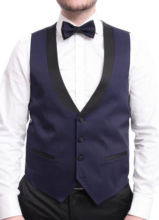 Cemden TUXEDOS Cemden Extra Slim Fit Navy Blue Textured One Button Tuxedo With Matching Vest