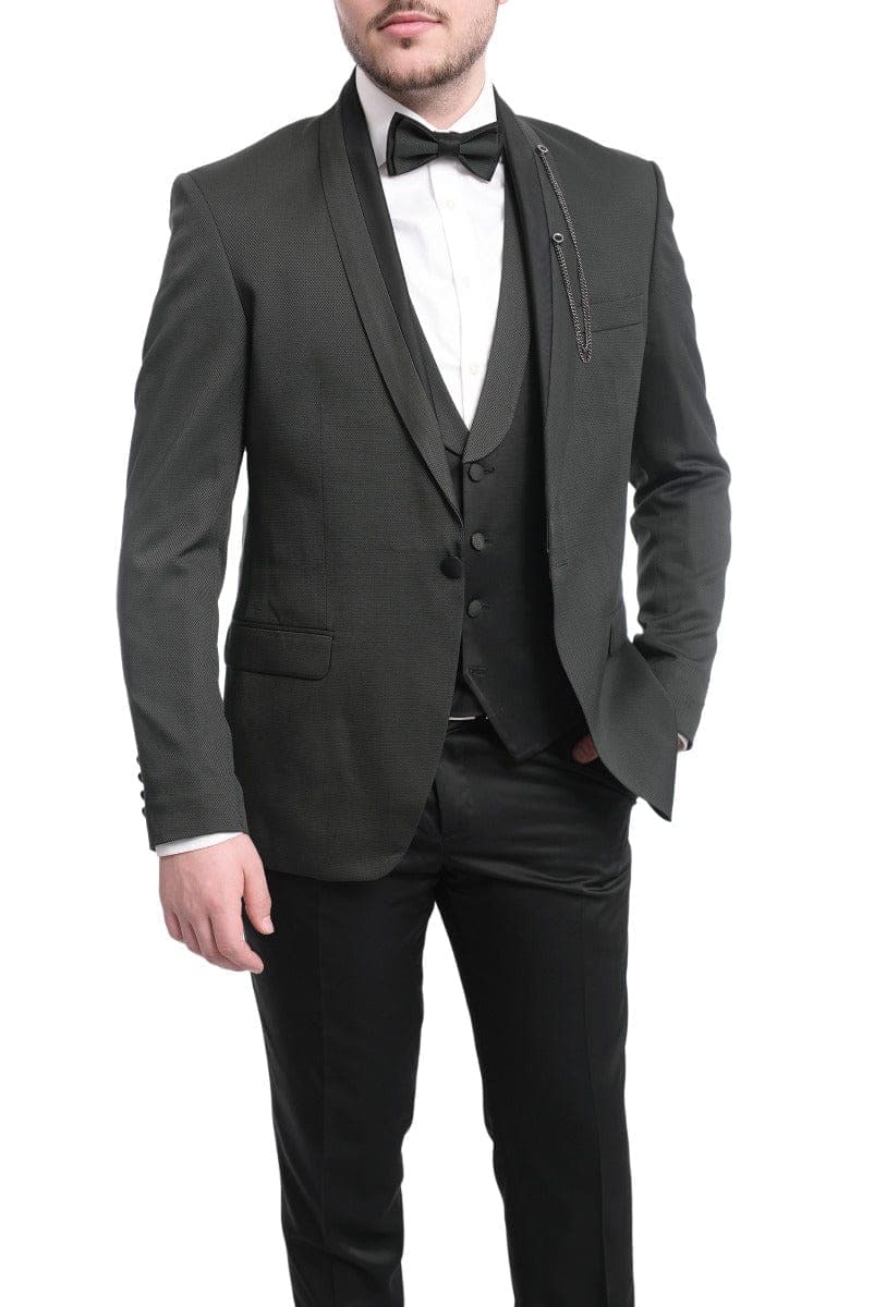 Cemden TUXEDOS Cemden Extra Slim Fit Textured Hunter Green One Button Tuxedo With Matching Vest