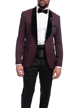 Cemden TUXEDOS Cemden Slim Fit Geometric Diamond Sheen Satin Tuxedo Suit With Shawl Lapels