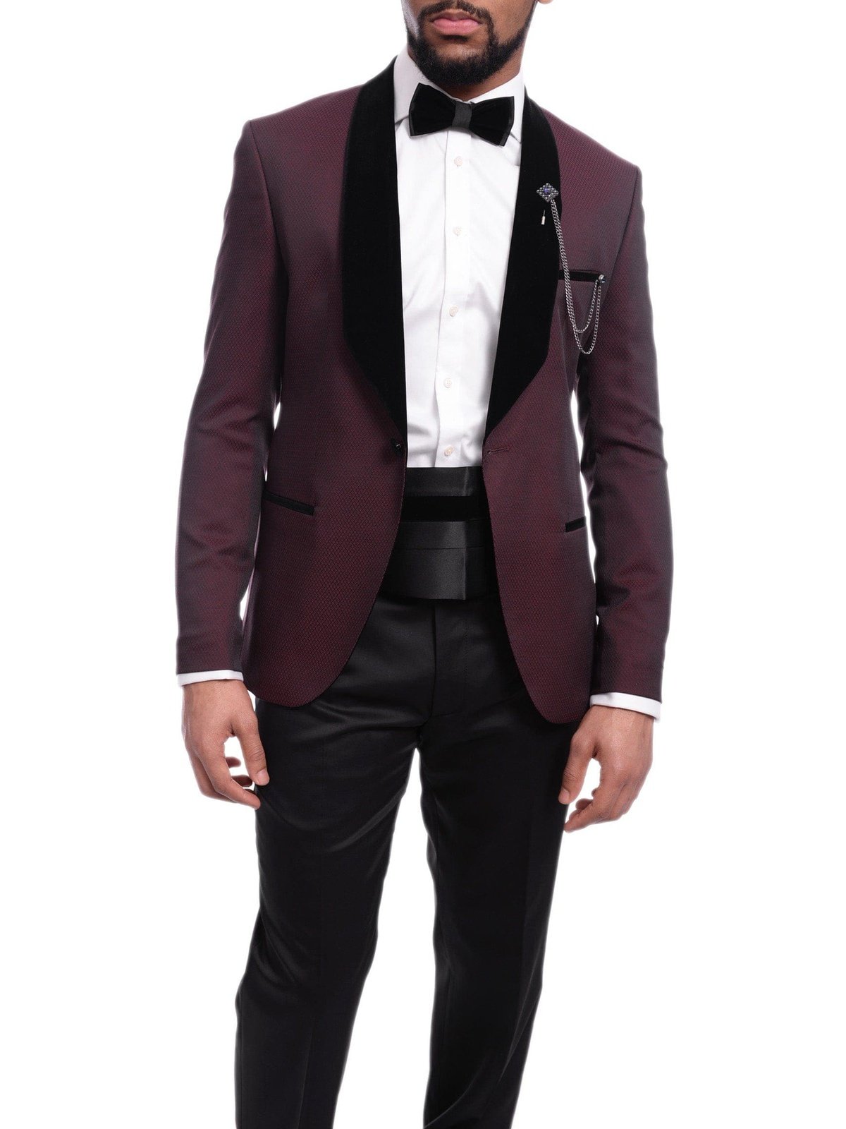 Cemden Slim Fit Geometric Diamond Sheen Satin Tuxedo Suit With Shawl ...