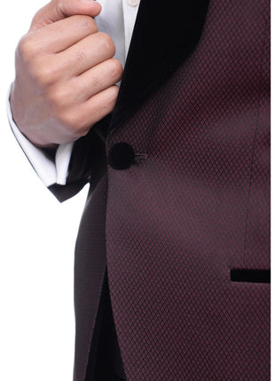 Cemden TUXEDOS Cemden Slim Fit Geometric Diamond Sheen Satin Tuxedo Suit With Shawl Lapels
