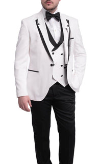 Thumbnail for Cemden TWO PIECE SUITS Cemden Extra Slim Fit White Textured One Button Tuxedo With Matching Vest