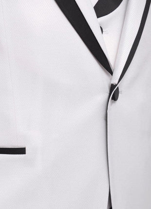 Cemden TWO PIECE SUITS Cemden Extra Slim Fit White Textured One Button Tuxedo With Matching Vest