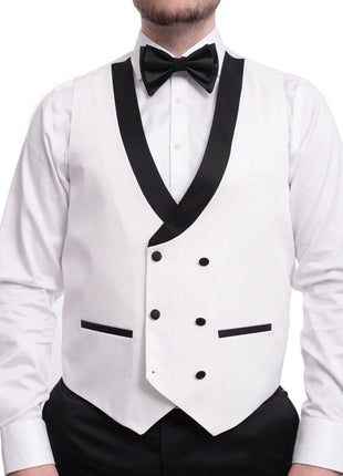 Cemden TWO PIECE SUITS Cemden Extra Slim Fit White Textured One Button Tuxedo With Matching Vest