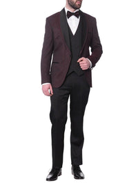 Thumbnail for Cemden TWO PIECE SUITS Cemden Mens Slim Fit Red & Black Shimmer 1-button 3 Piece Tuxedo Suit