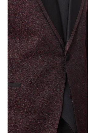 Cemden TWO PIECE SUITS Cemden Mens Slim Fit Red & Black Shimmer 1-button 3 Piece Tuxedo Suit
