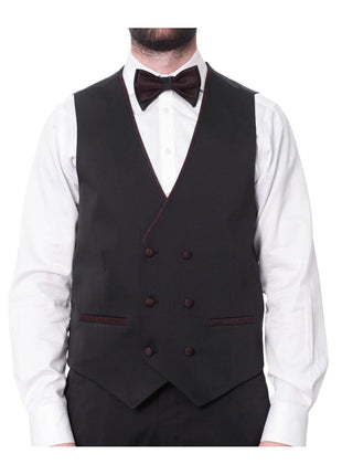 Cemden TWO PIECE SUITS Cemden Mens Slim Fit Red & Black Shimmer 1-button 3 Piece Tuxedo Suit