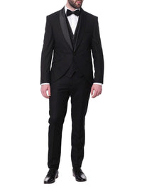 Thumbnail for Cemden TWO PIECE SUITS Cemden Mens Slim Fit Solid Black 1 Button 3 Piece Tuxedo Suit With Shawl Lapels