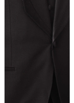 Cemden TWO PIECE SUITS Cemden Mens Slim Fit Solid Black 1-button 3-piece Tuxedo Suit With Shimmer Lapel