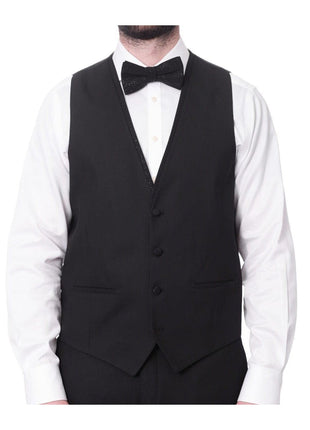 Cemden TWO PIECE SUITS Cemden Mens Slim Fit Solid Black 1-button 3-piece Tuxedo Suit With Shimmer Lapel