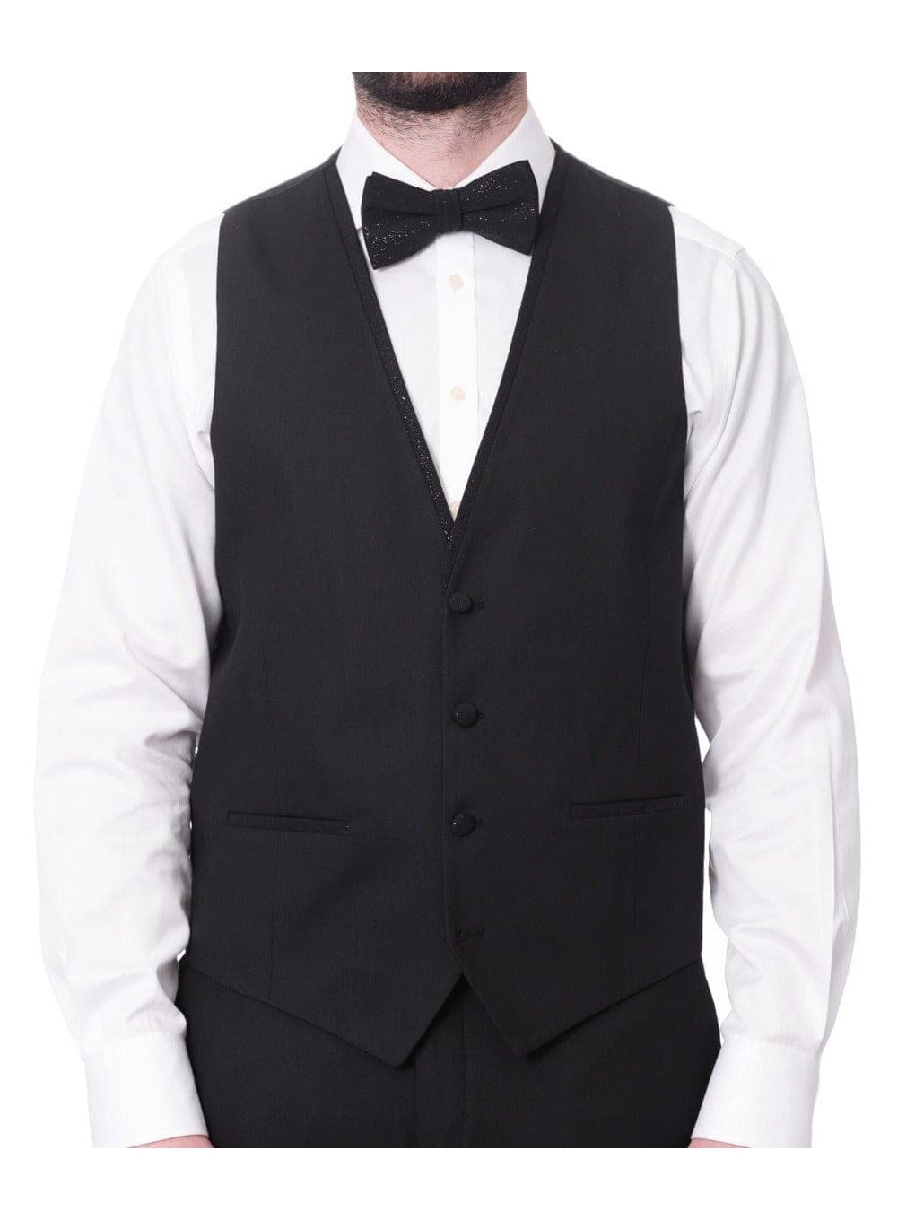 Cemden TWO PIECE SUITS Cemden Mens Slim Fit Solid Black 1-button 3-piece Tuxedo Suit With Shimmer Lapel