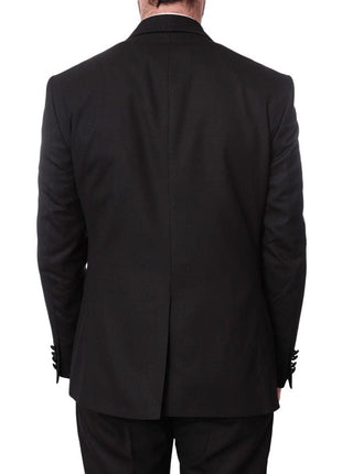 Cemden TWO PIECE SUITS Cemden Mens Slim Fit Solid Black 1-button 3-piece Tuxedo Suit With Shimmer Lapel