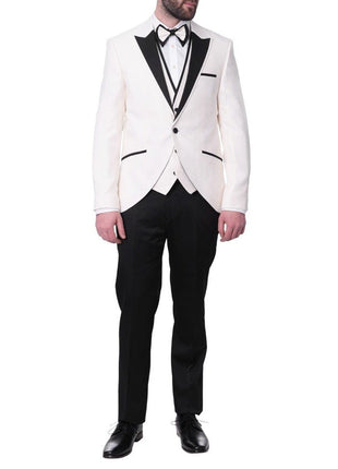 Cemden TWO PIECE SUITS Cemden Mens Slim Fit Solid White 1-button 3 Piece Tuxedo Suit With Peak Lapels