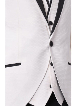 Cemden TWO PIECE SUITS Cemden Mens Slim Fit Solid White 1-button 3 Piece Tuxedo Suit With Peak Lapels