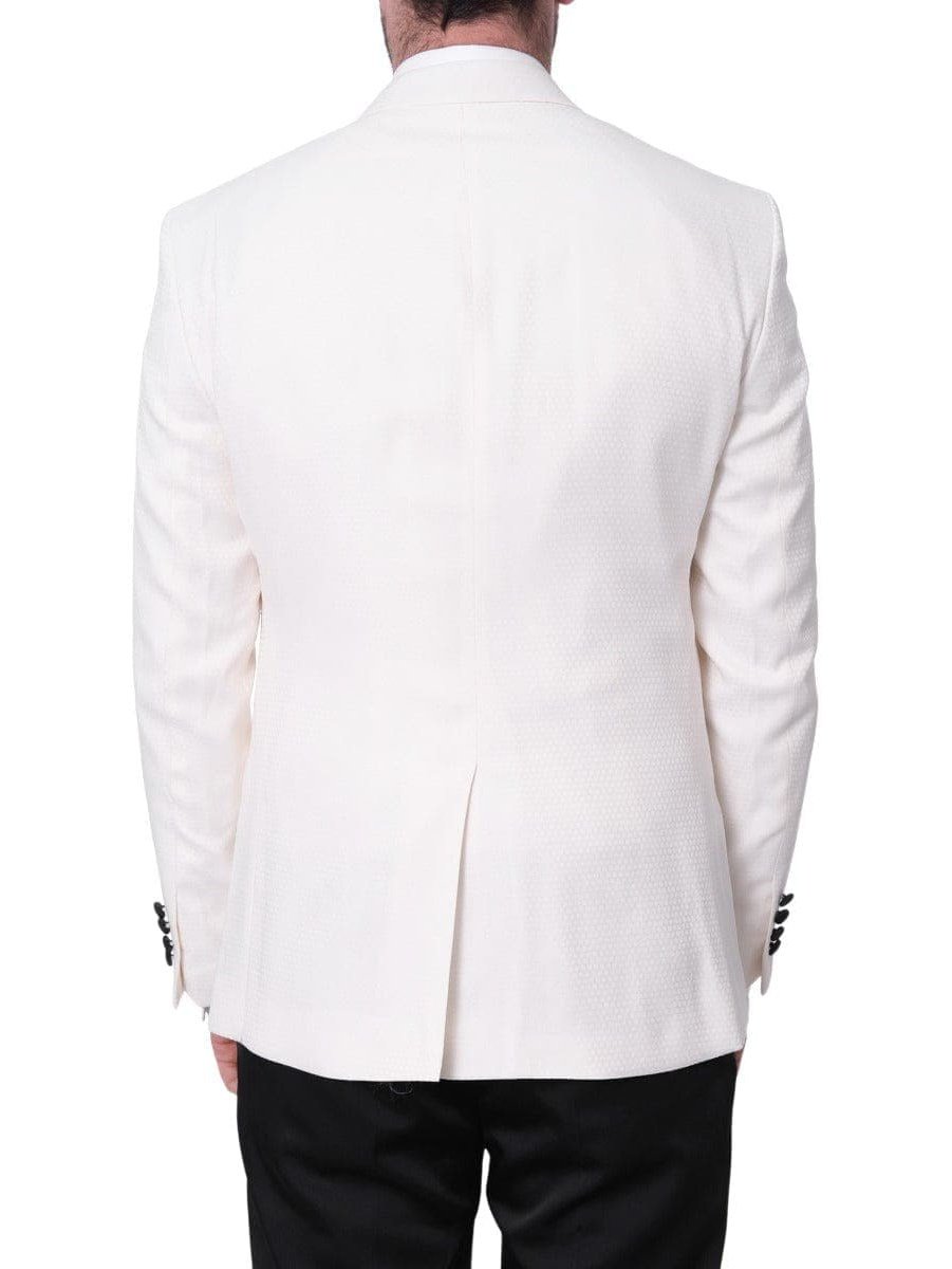 Cemden TWO PIECE SUITS Cemden Mens Slim Fit Solid White 1-button 3 Piece Tuxedo Suit With Peak Lapels