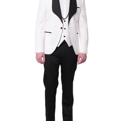 Cemden TWO PIECE SUITS Cemden Mens Slim Fit Solid White 1-button 3 Piece Tuxedo Suit With Shawl Lapels