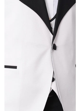 Cemden TWO PIECE SUITS Cemden Mens Slim Fit Solid White 1-button 3 Piece Tuxedo Suit With Shawl Lapels